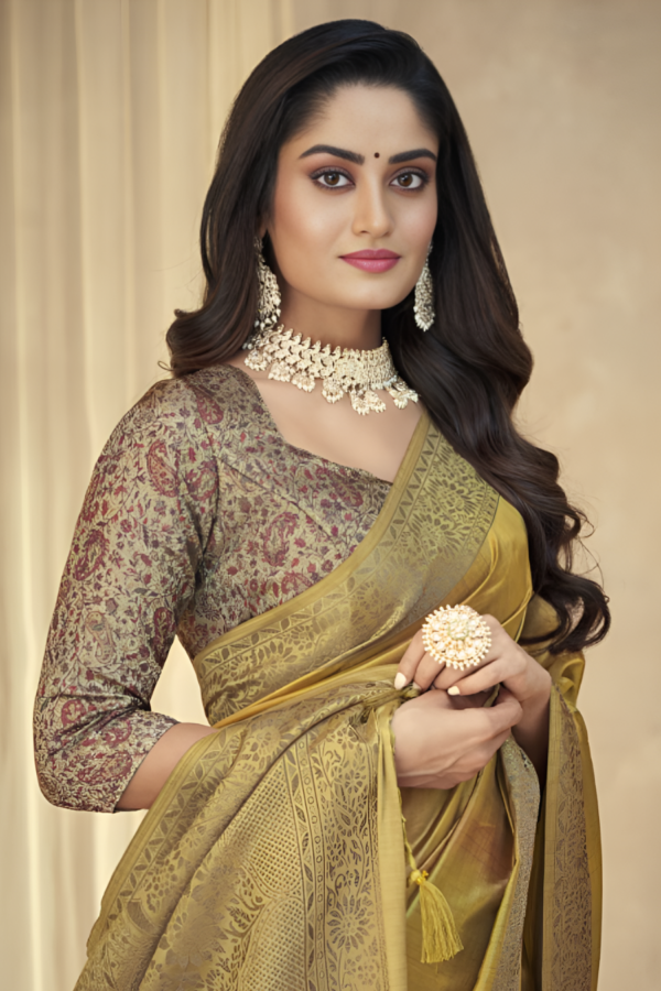 Golden Silk Tassal Saree - Image 3