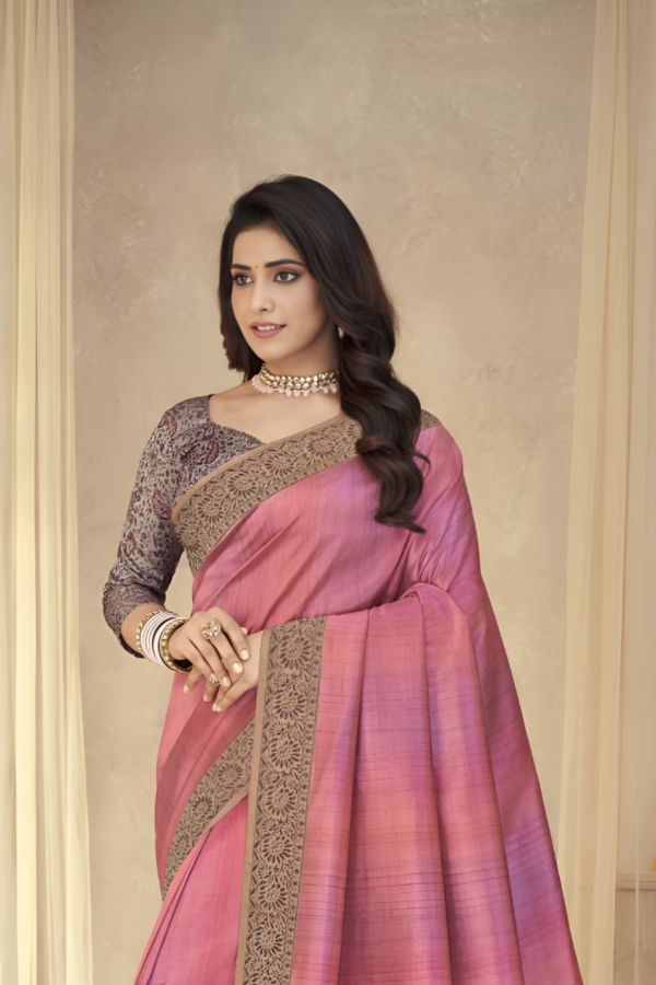 Pink Tassal Silk with Border woven Saree