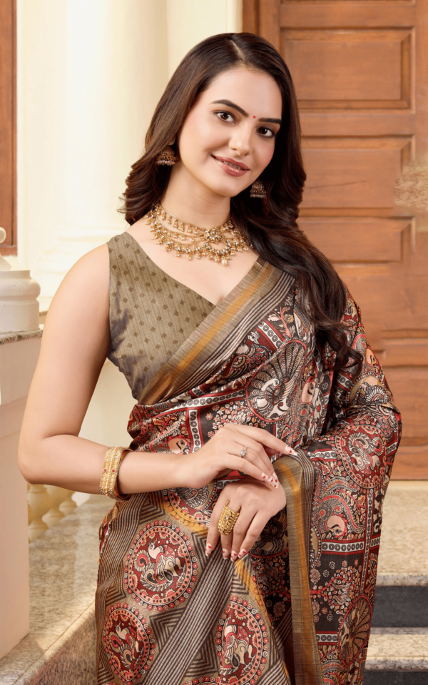 AKSK Brown Silk Saree Reshami - Image 2