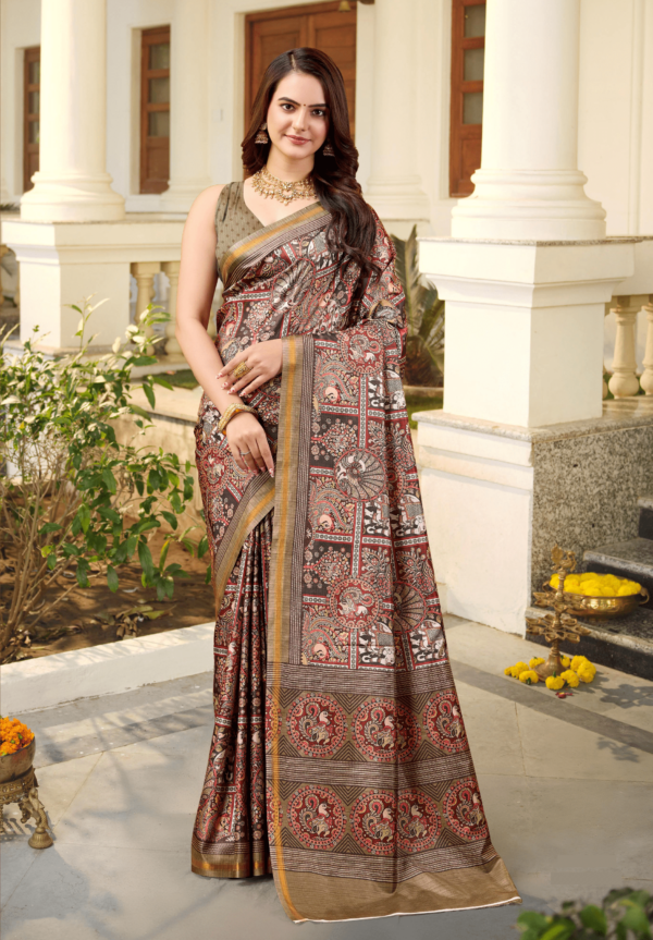 AKSK Brown Silk Saree Reshami