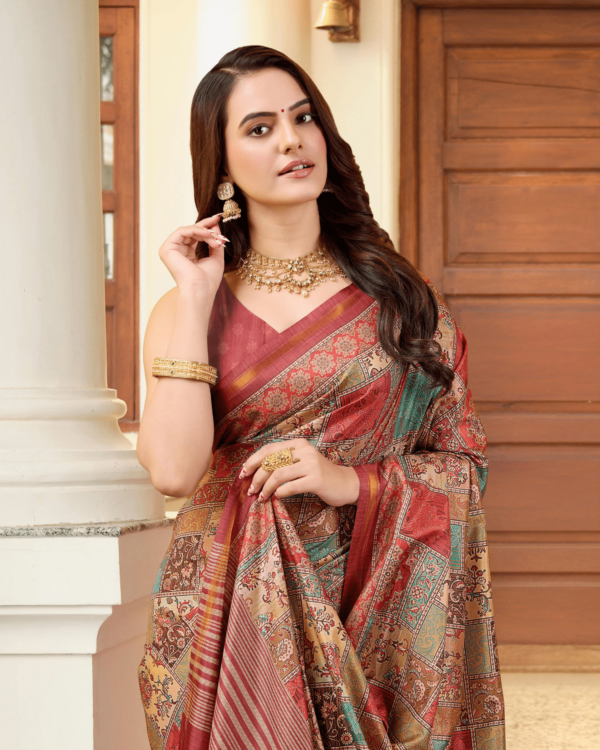 AKSK  Red Silk Saree Reshami - Image 3