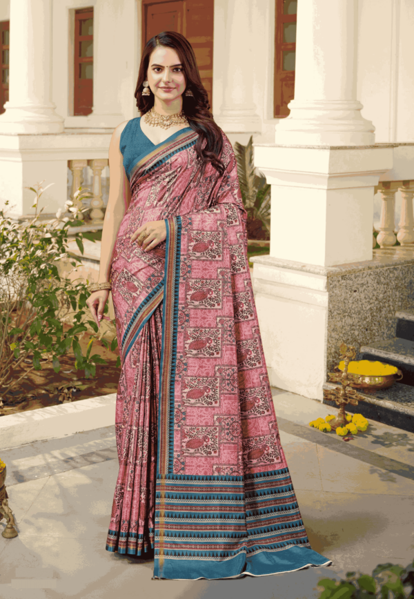 AKSK Pink Silk Saree Reshami