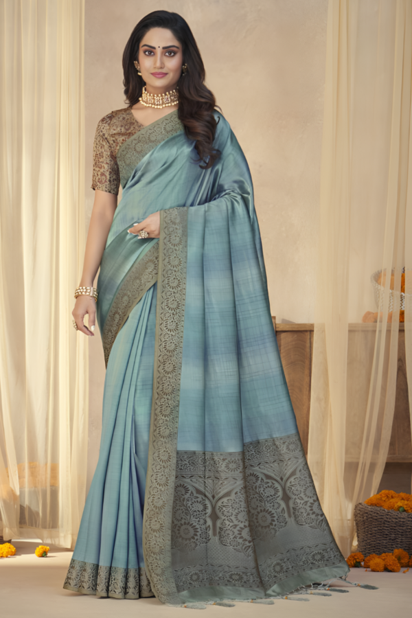 Bluish Grey Silk Saree - Image 3