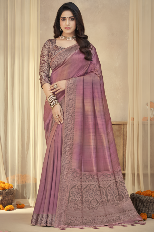 Mauve  Soft Silk Saree - Image 3