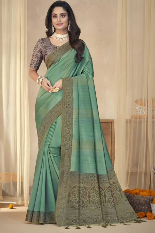 Sea Green Tassal Silk Saree - Image 3