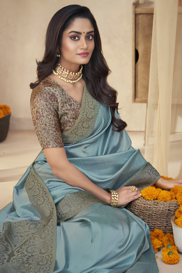 Bluish Grey Silk Saree - Image 2