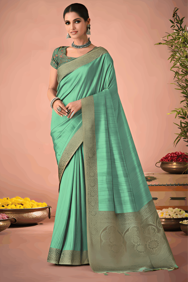 Green Tassal Soft Silk Saree - Image 2