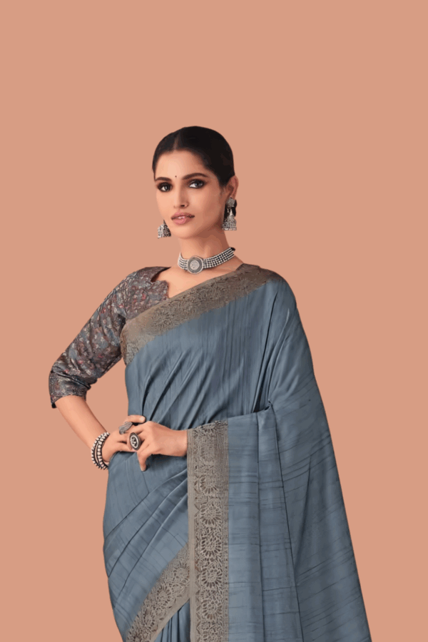 Stellar Grey  Tassal Silk with Border woven Saree