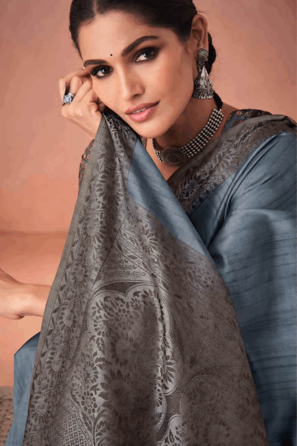 Stellar Grey  Tassal Silk with Border woven Saree - Image 3