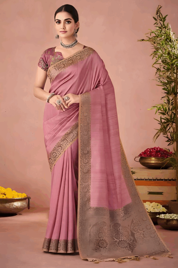 Pink Colour Soft Silk Saree - Image 3