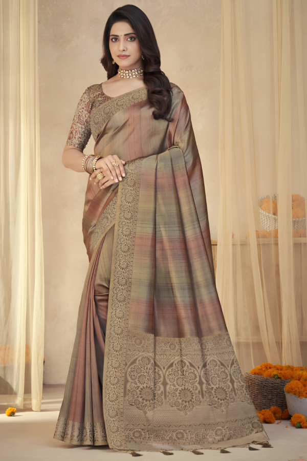 Beige Silk Tassal Saree - Image 3