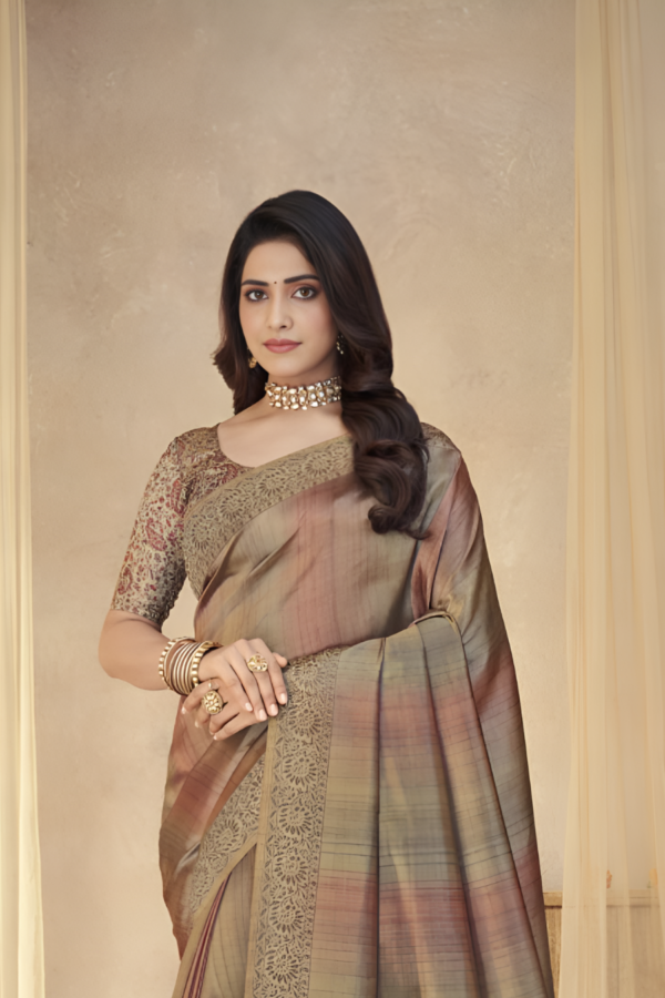 Beige Silk Tassal Saree