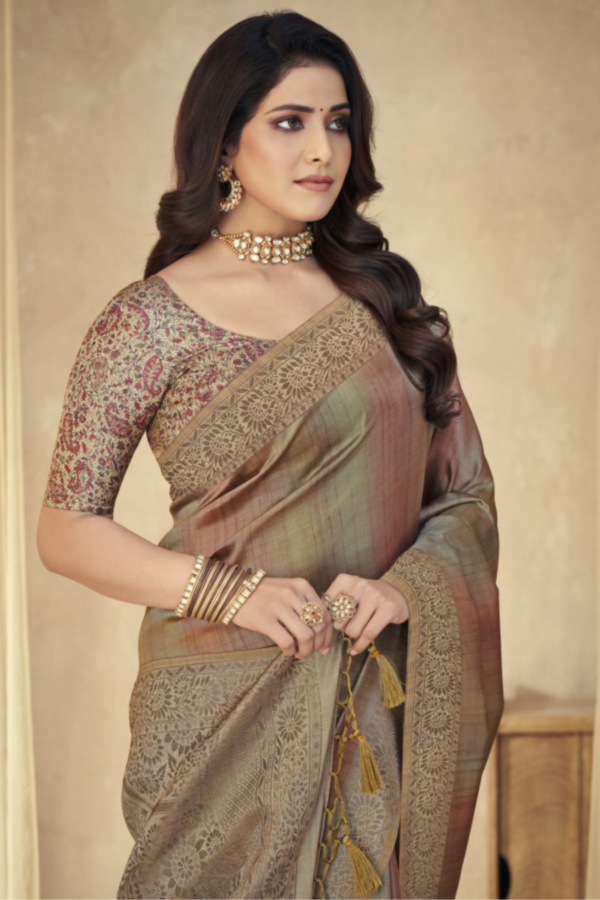 Beige Silk Tassal Saree - Image 2