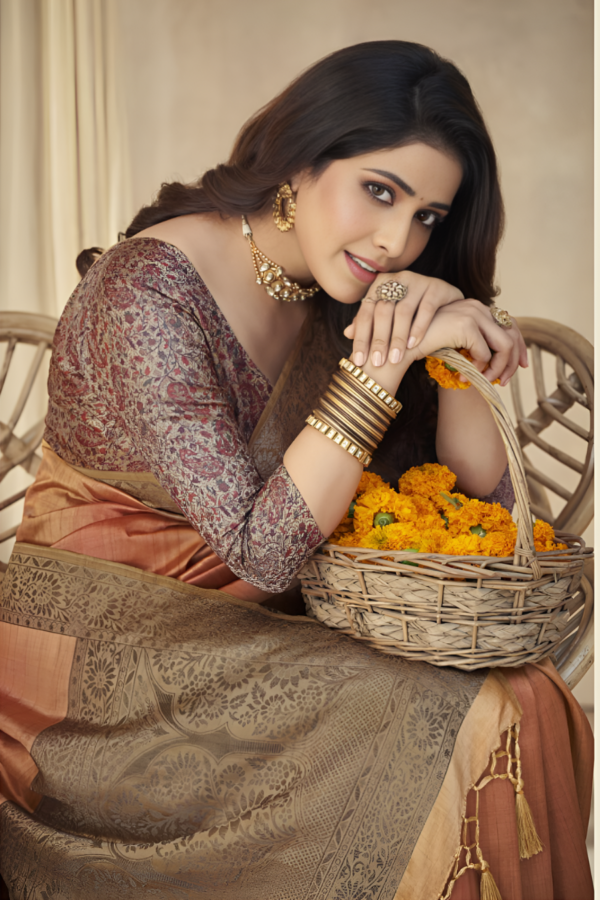 Orange Tassal Silk Saree - Image 2