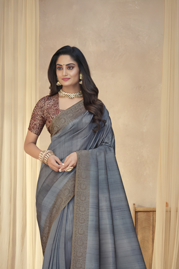 Steal Grey Tassal Silk Saree