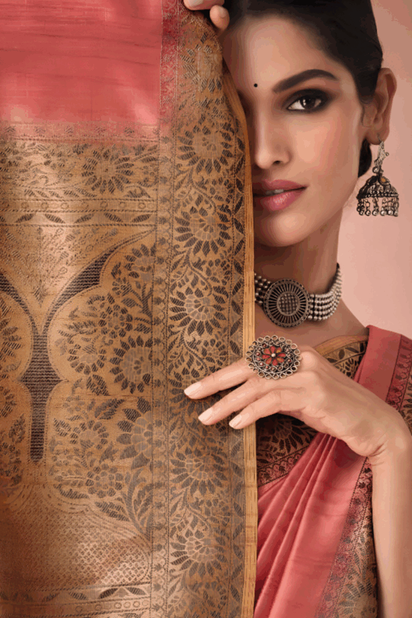 Rust Colour Tassal Silk Saree - Image 3