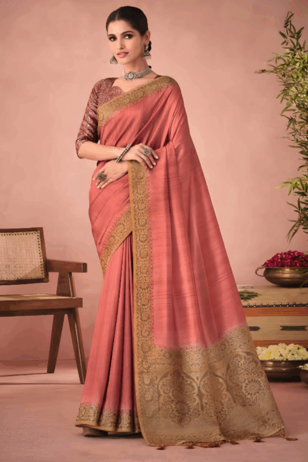 Rust Colour Tassal Silk Saree - Image 2