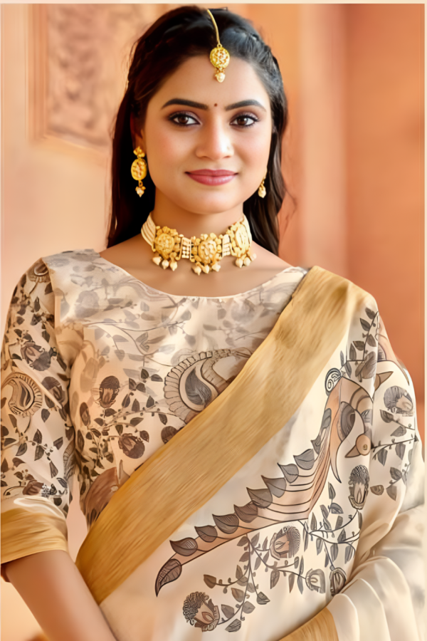 Cream Cotton Silk Digital Print Trendy Saree - Image 3