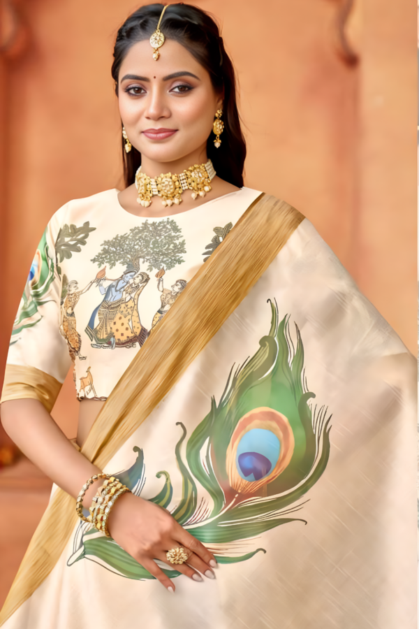 Sensible digital Print Cotton Silk Cream Sarees. - Image 3