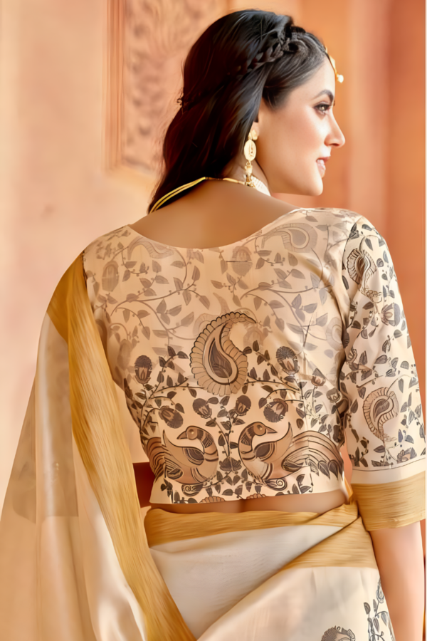 Cream Cotton Silk Digital Print Trendy Saree - Image 4