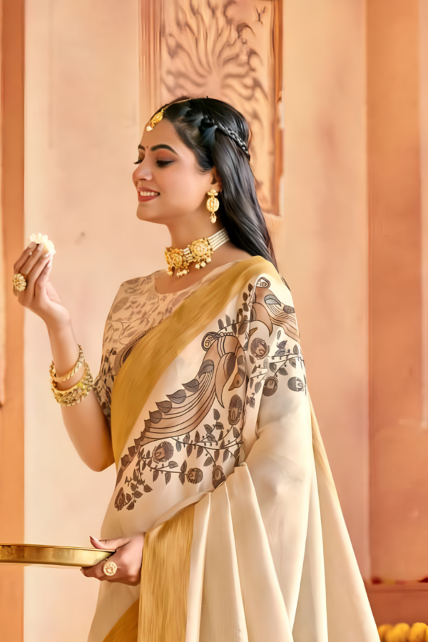 Cream Cotton Silk Digital Print Trendy Saree