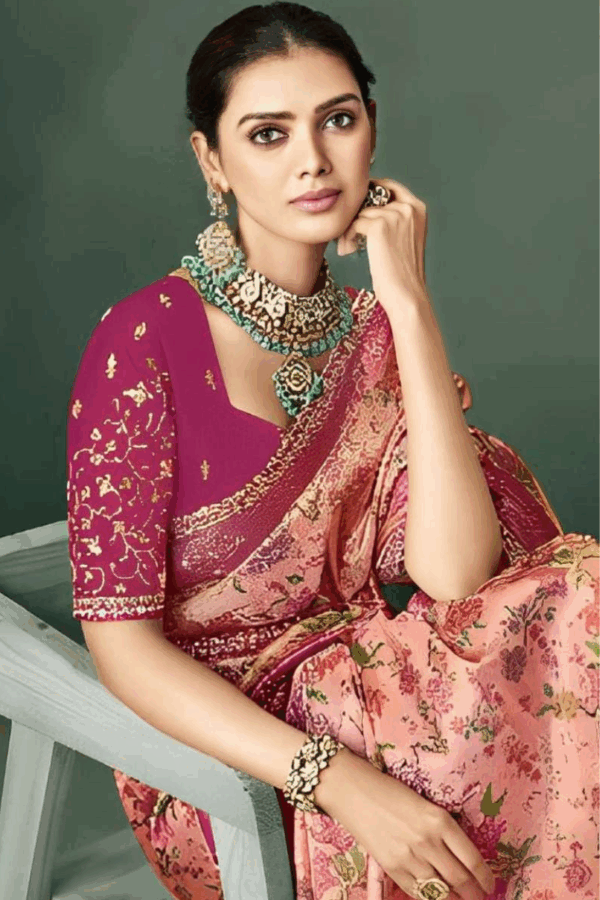 Pink and Margenta colour Silk Wedding Saree - Image 4