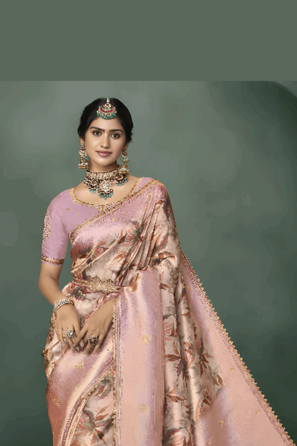 Pastel Pink Silk Saree With Blouse