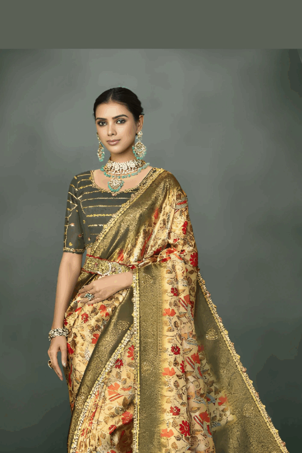 Cream Zari Woven Saree In Silk