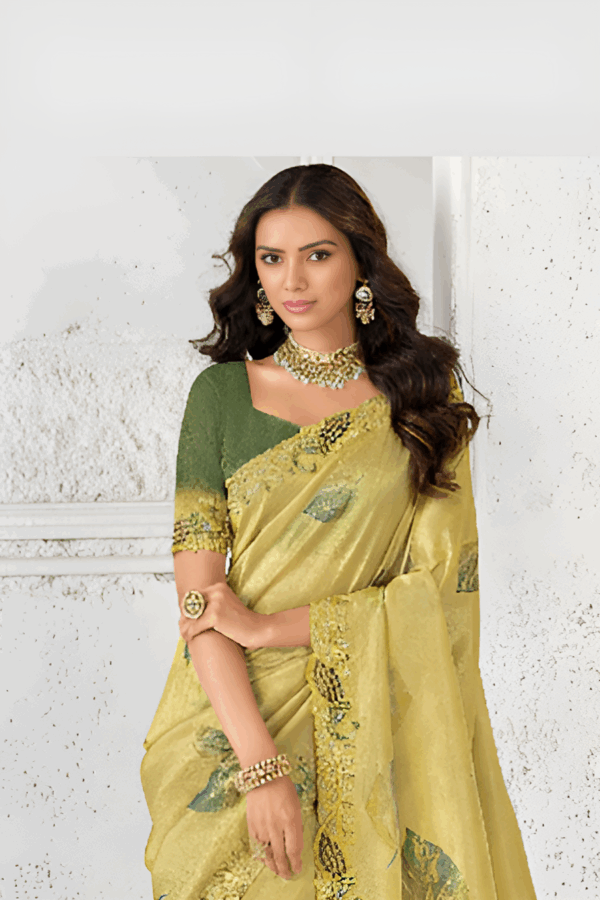 Yellow Tissue Silk Embroidery Saree