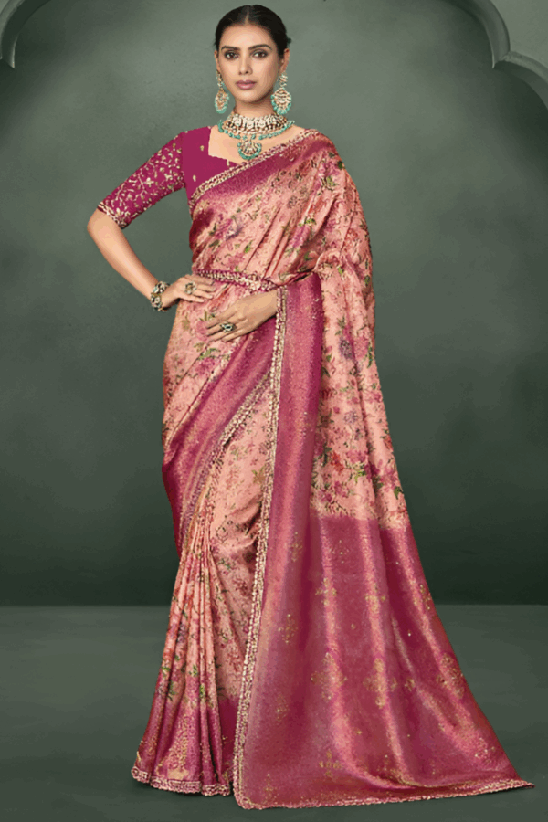 Pink and Margenta colour Silk Wedding Saree - Image 2