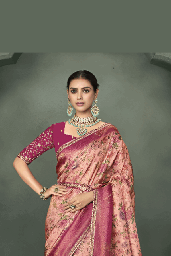 Pink and Margenta colour Silk Wedding Saree