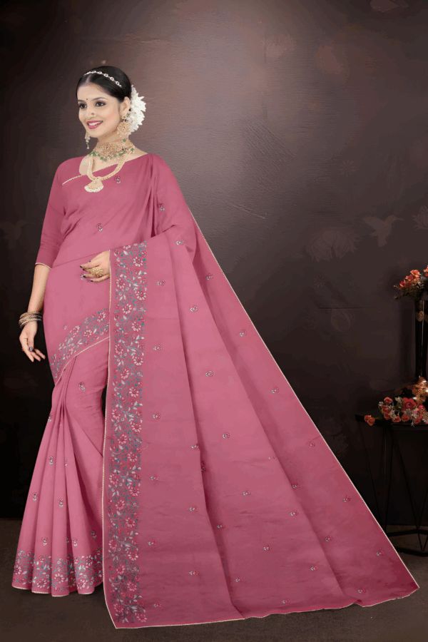Pink shade Resham Saree With Running Blouse - Image 2