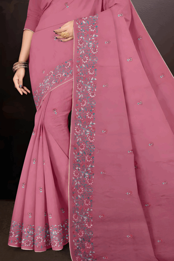 Pink shade Resham Saree With Running Blouse - Image 4