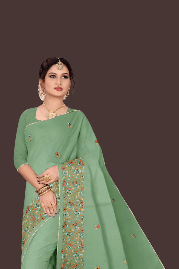 Green Embroidery Pure Cotton Saree