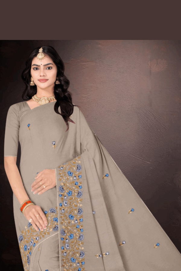 Grey Resham Pure Cotton Saree with Blouse