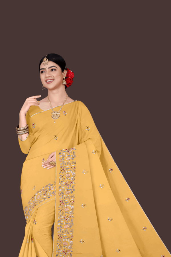 Yellow Pure Cotton Saree with Matching  Blouse