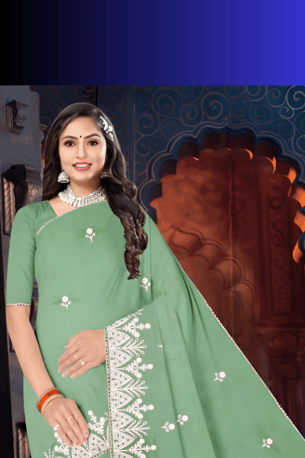 100% Pure Cotton Green Colour Embroidery Saree