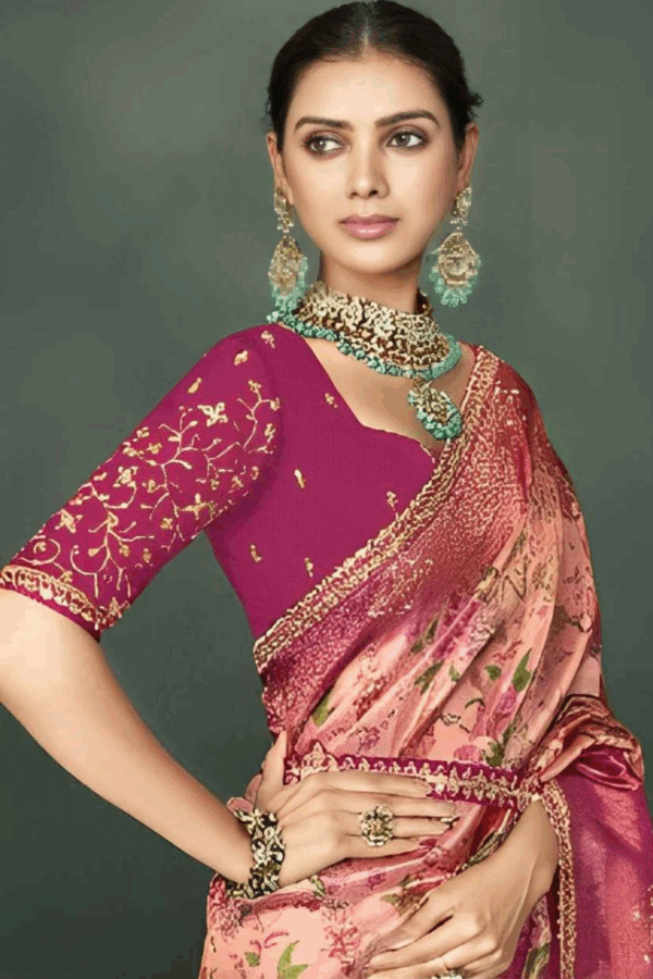 Pink and Margenta colour Silk Wedding Saree - Image 3