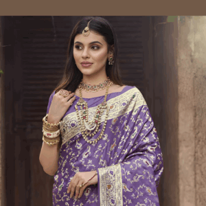 Purple Banarasi Silk Saree With Meena Weaving Work