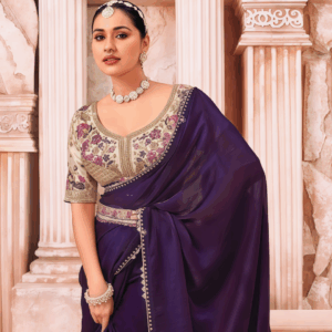Purple Lace Work Silk Saree