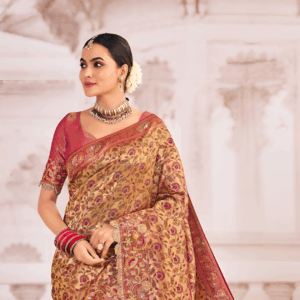 Silk Cream Patch Border Classic Saree