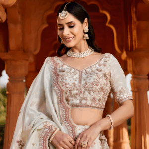 Lime green Tissue Sequins Embroidery Lehenga choli & Dupatta